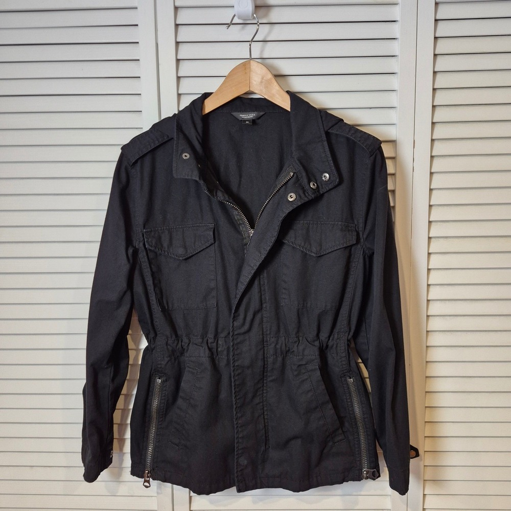 Simply Vera Vera Wang Hooded Jacket M Black Utility Zip Front Drawstring Waist